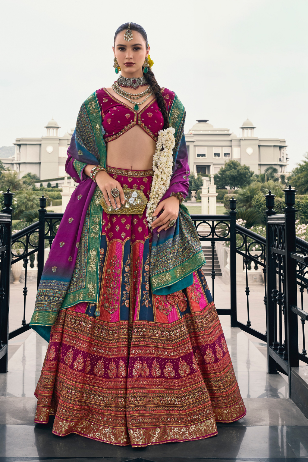 Lehenga Choli de seda de diseñador en color azul turquesa, lista para usar, con brillo y detalles de espejo
