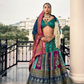 Lehenga Choli de seda de diseñador en color azul turquesa, lista para usar, con brillo y detalles de espejo