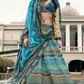 Lehenga Choli de seda de diseñador en color azul turquesa, lista para usar, con brillo y detalles de espejo