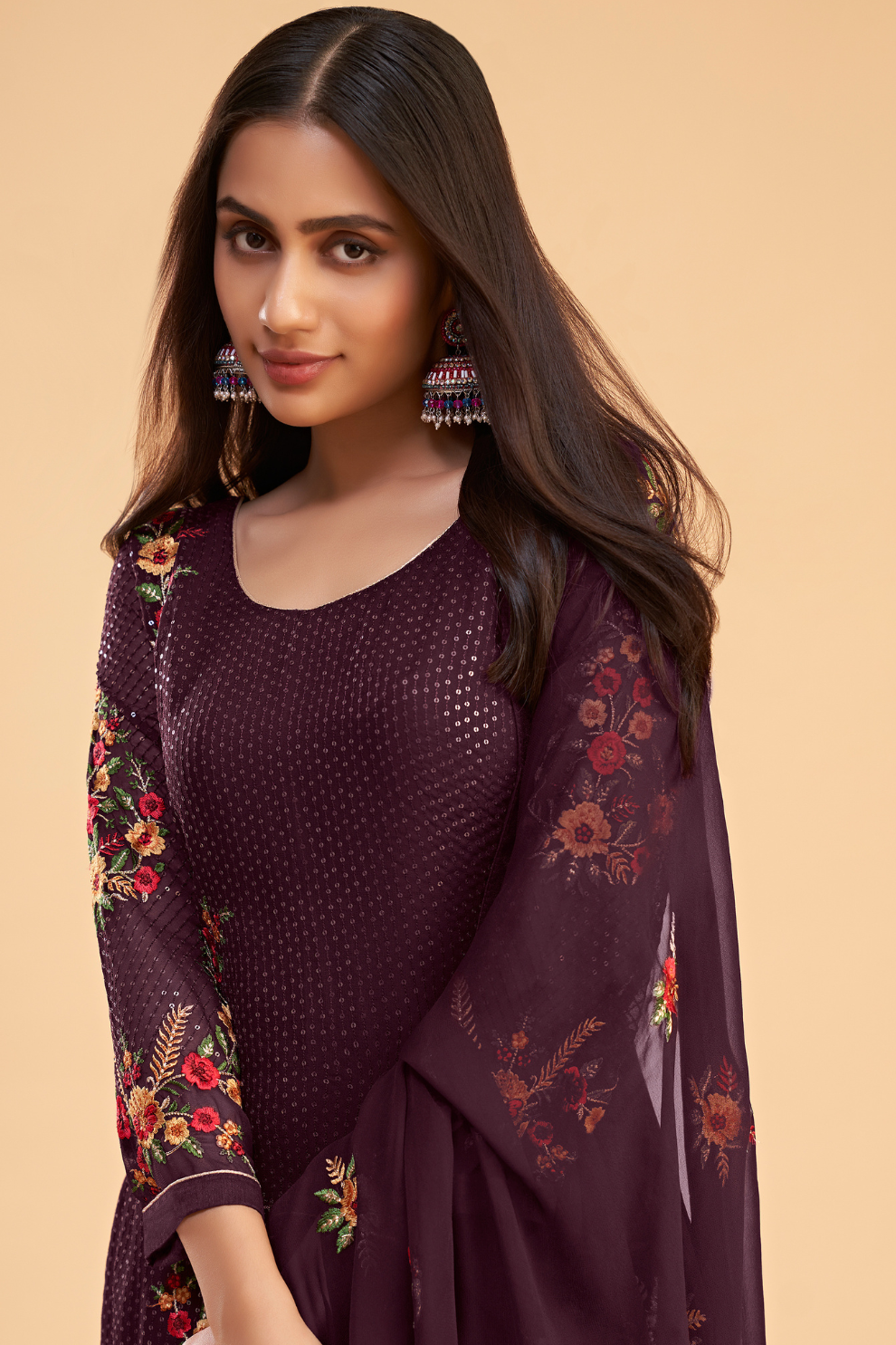 Designer Embroidered Pant Suit in Flowing Georgette