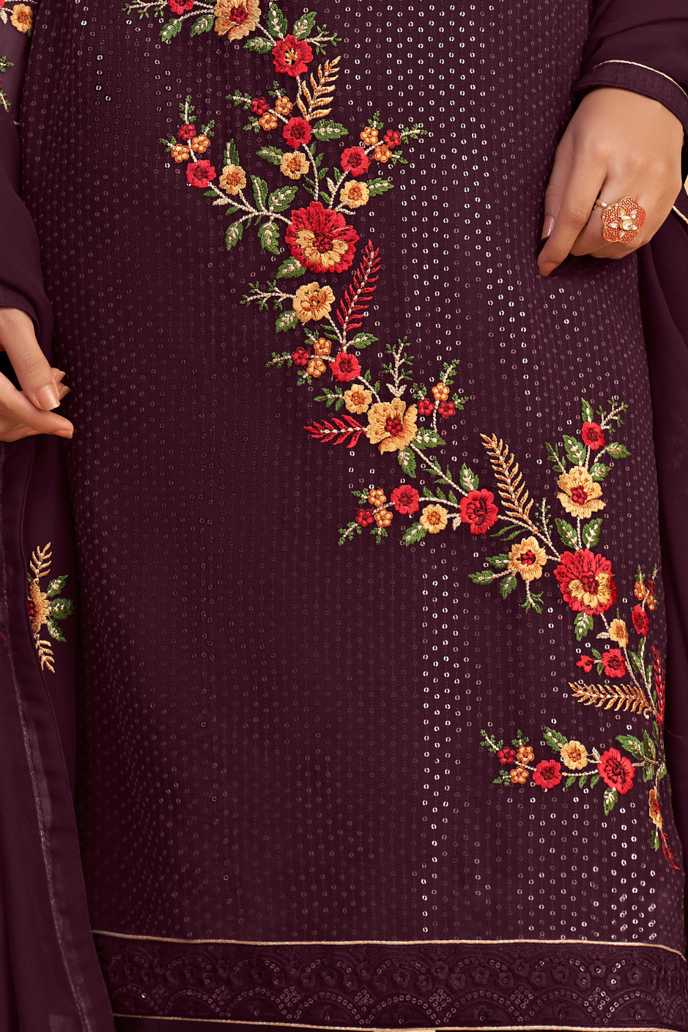 Designer Embroidered Pant Suit in Flowing Georgette