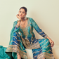 Lehenga Choli de seda de diseñador en color azul turquesa, lista para usar, con brillo y detalles de espejo
