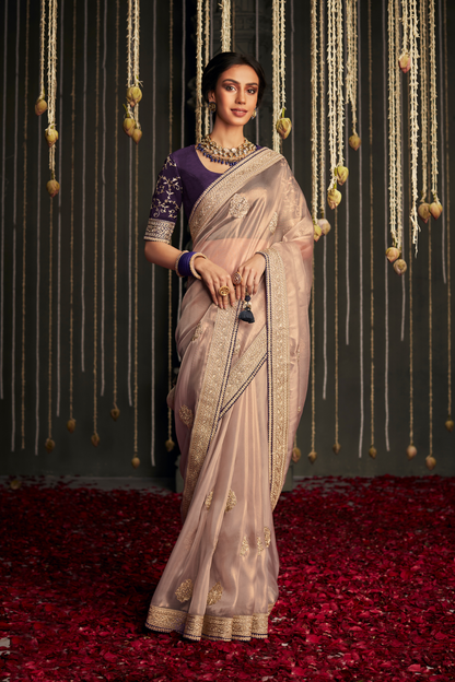 Elegance Embroidered Organza Silk Ensemble with Delicate Detailing