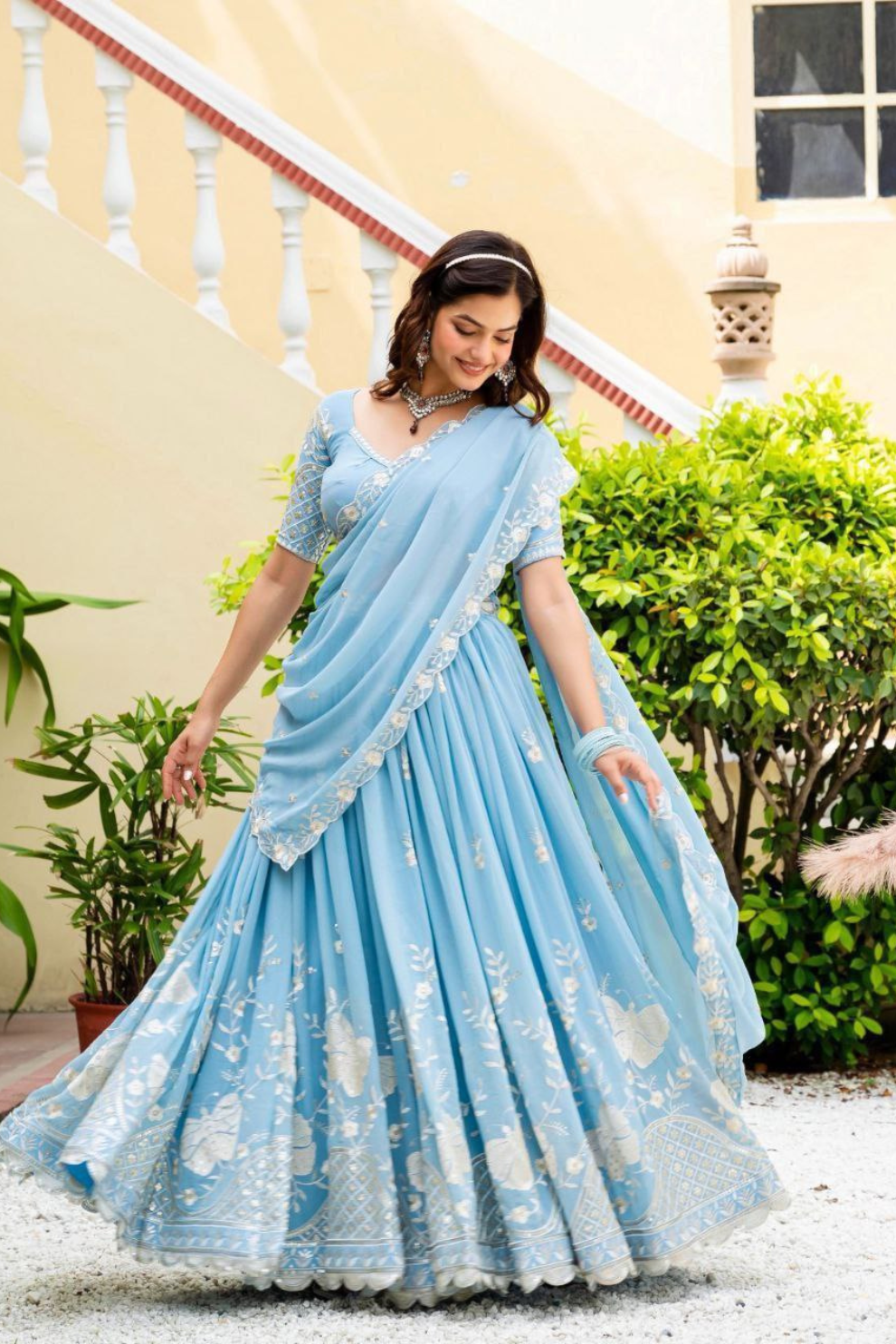 Beautiful Embroidered Faux Georgette Lehenga Choli Set