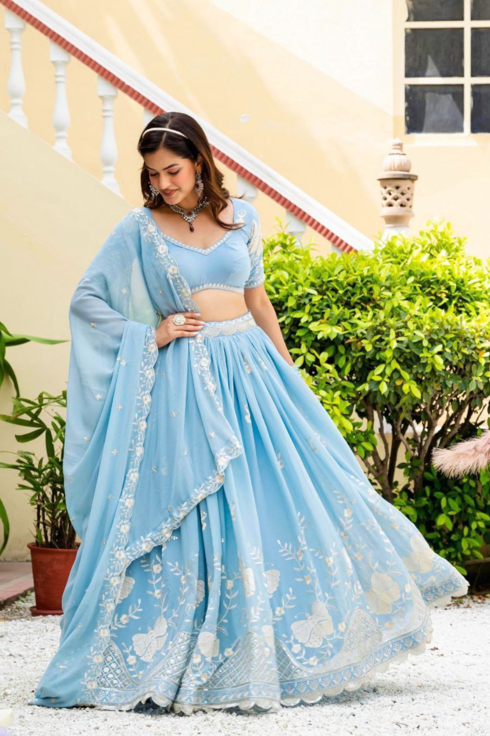 Beautiful Embroidered Faux Georgette Lehenga Choli Set