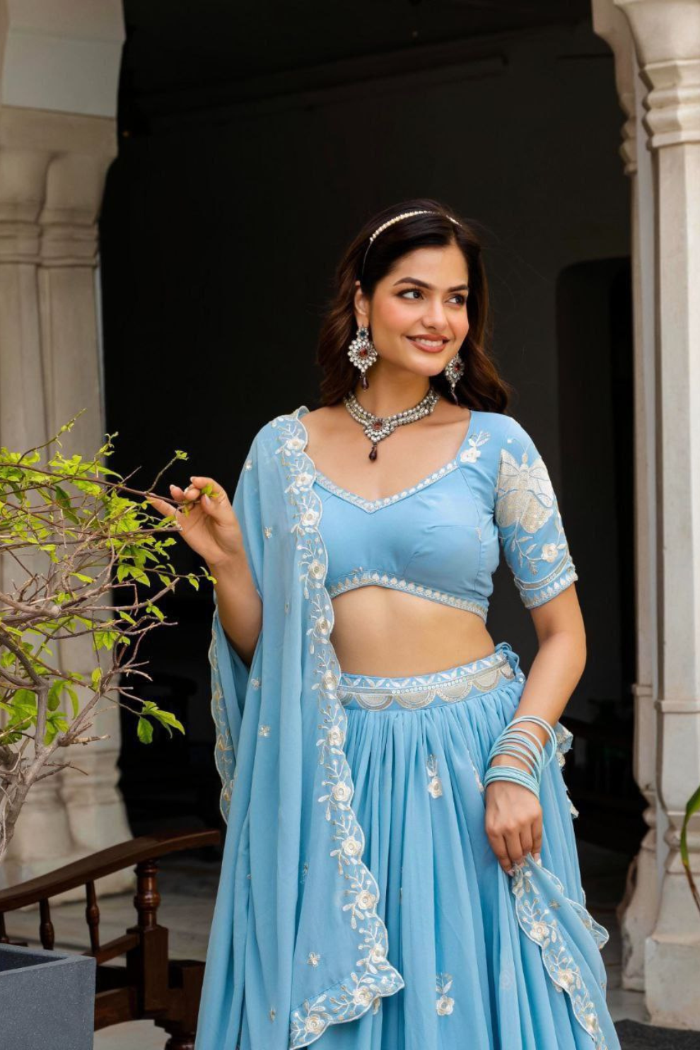 Beautiful Embroidered Faux Georgette Lehenga Choli Set