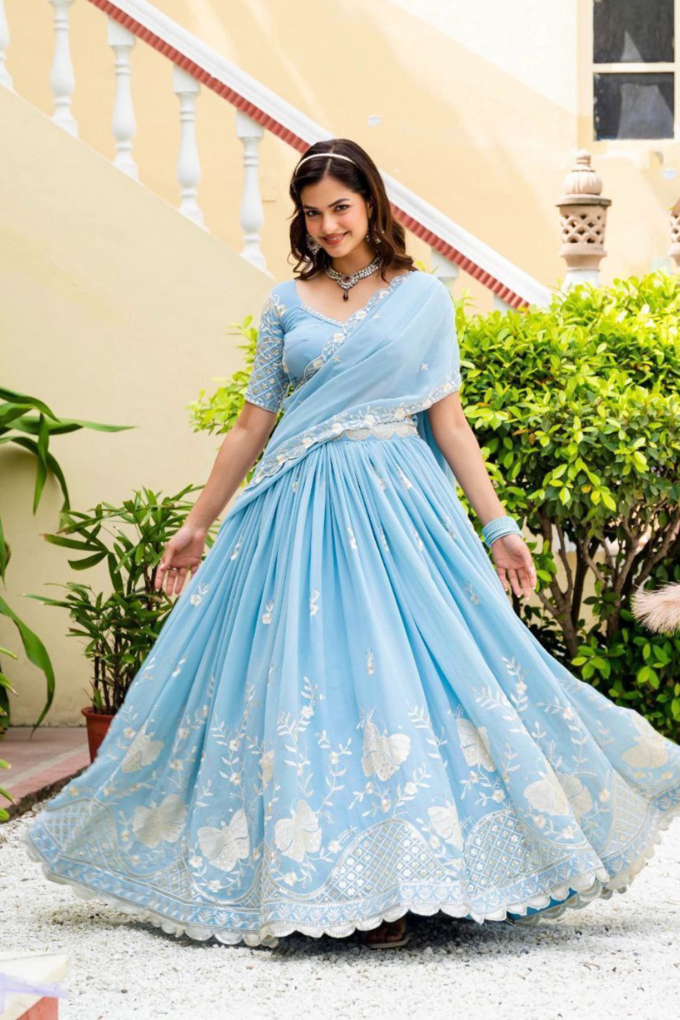 Beautiful Embroidered Faux Georgette Lehenga Choli Set