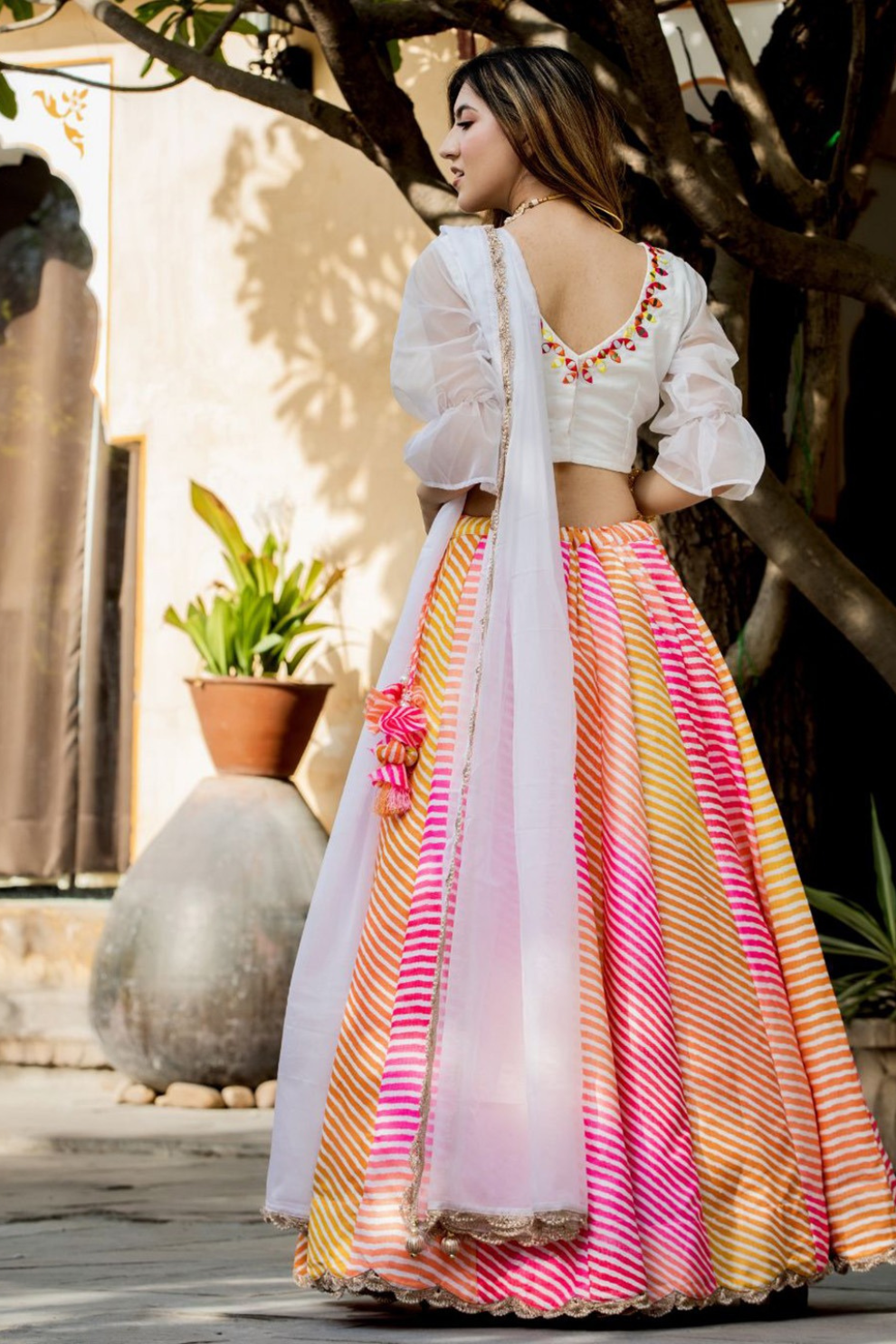 Delicate Floral Print Organza Lehenga Choli in Flared Style