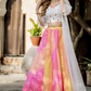 Delicate Floral Print Organza Lehenga Choli in Flared Style