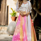 Delicate Floral Print Organza Lehenga Choli in Flared Style