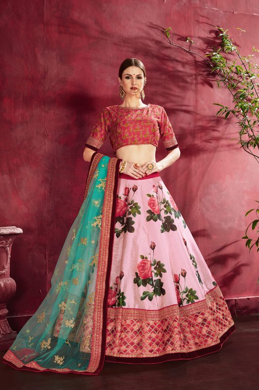 Printed Designer Lehenga with Zari, Dori & Sequins Embellishments