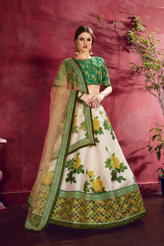 Printed Designer Lehenga with Zari, Dori & Sequins Embellishments