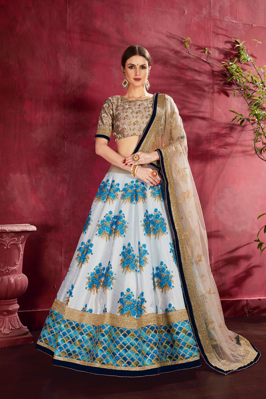 Printed Designer Lehenga with Zari, Dori & Sequins Embellishments