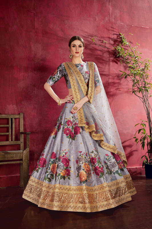 Printed Designer Lehenga with Zari, Dori & Sequins Embellishments