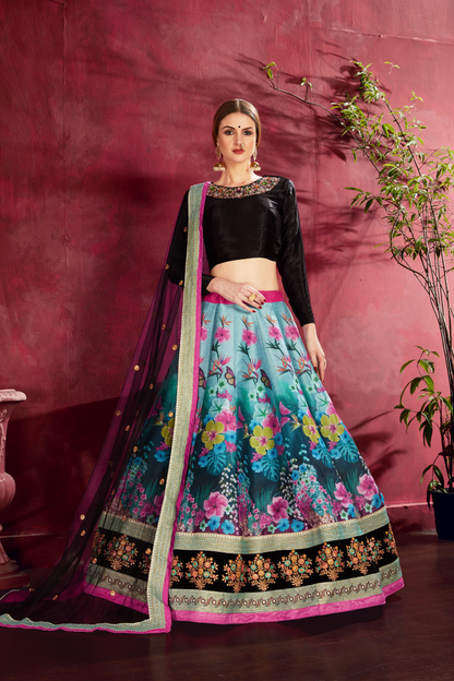 Printed Designer Lehenga with Zari, Dori & Sequins Embellishments