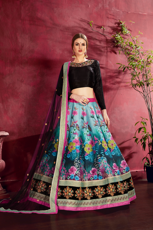 Printed Designer Lehenga with Zari, Dori & Sequins Embellishments