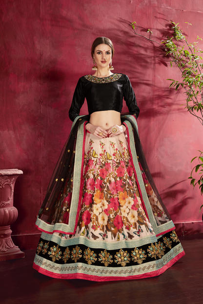 Printed Designer Lehenga with Zari, Dori & Sequins Embellishments