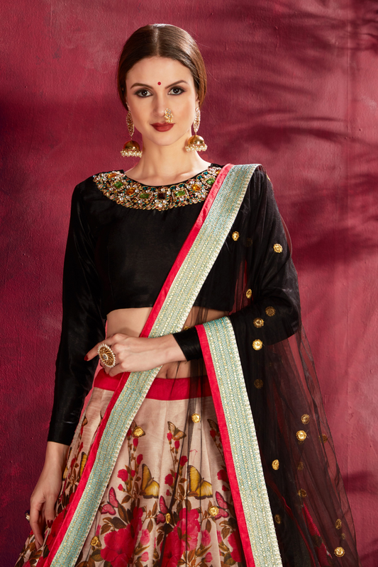 Printed Designer Lehenga with Zari, Dori & Sequins Embellishments