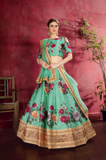 Printed Designer Lehenga with Zari, Dori & Sequins Embellishments