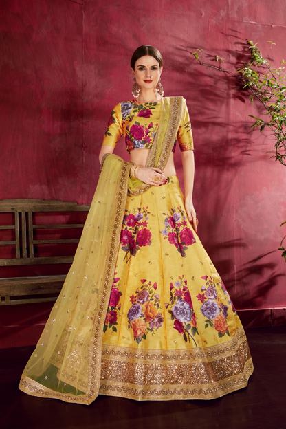 Printed Designer Lehenga with Zari, Dori & Sequins Embellishments