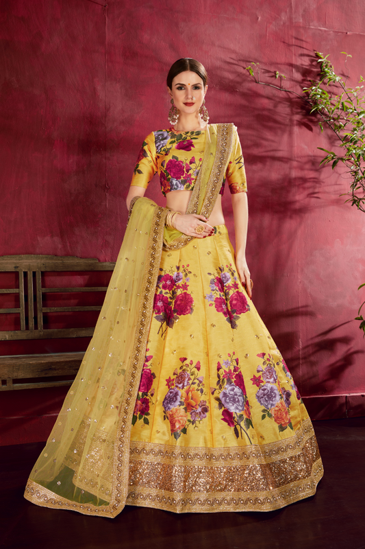 Printed Designer Lehenga with Zari, Dori & Sequins Embellishments
