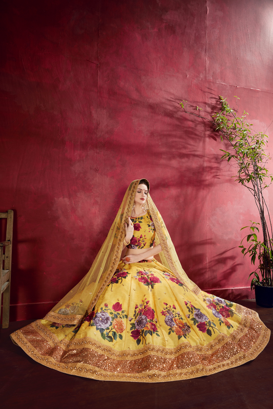Printed Designer Lehenga with Zari, Dori & Sequins Embellishments