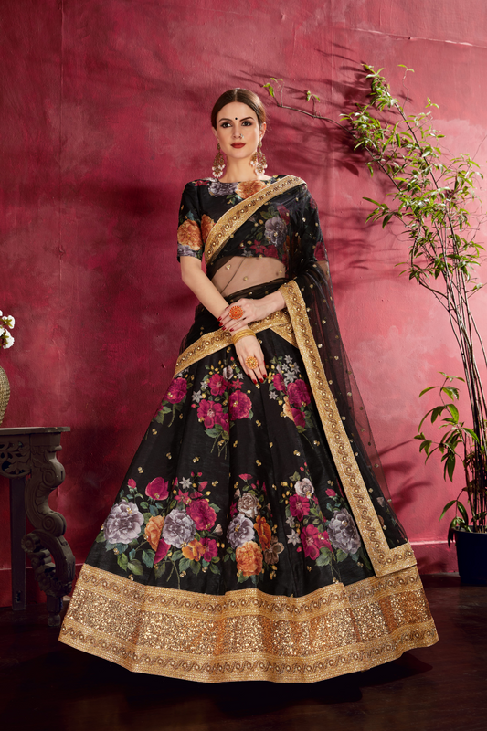 Printed Designer Lehenga with Zari, Dori & Sequins Embellishments