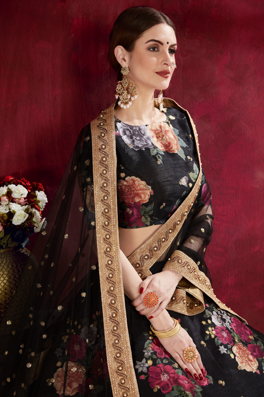 Printed Designer Lehenga with Zari, Dori & Sequins Embellishments