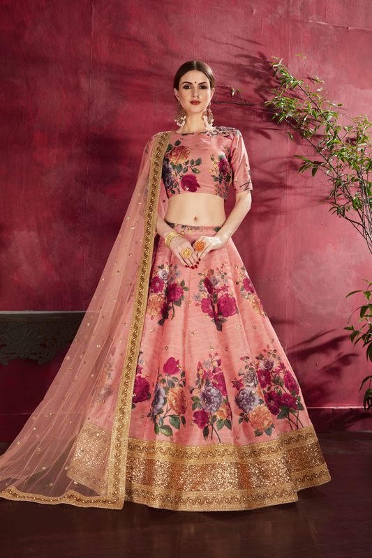 Printed Designer Lehenga with Zari, Dori & Sequins Embellishments