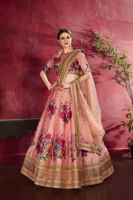 Printed Designer Lehenga with Zari, Dori & Sequins Embellishments