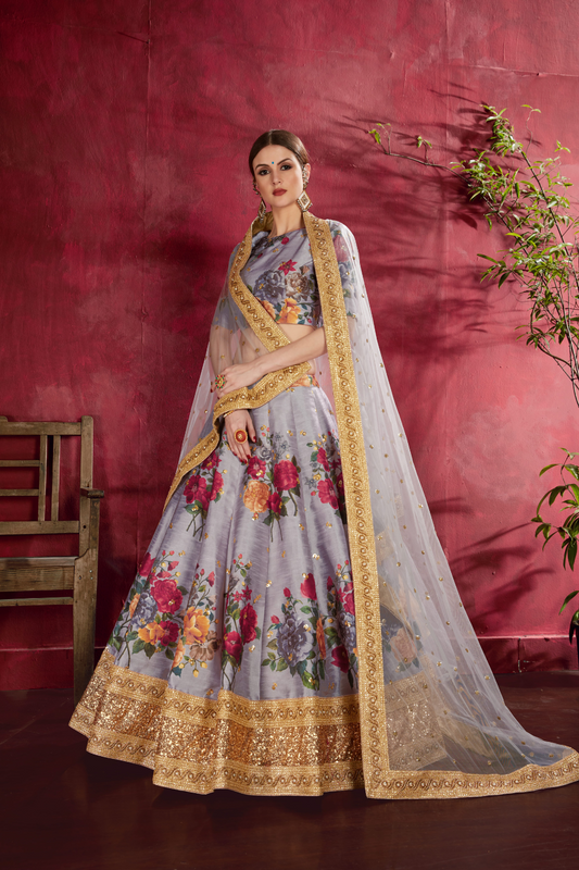 Printed Designer Lehenga with Zari, Dori & Sequins Embellishments