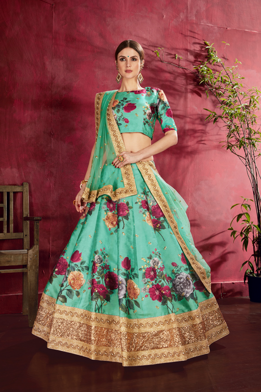 Printed Designer Lehenga with Zari, Dori & Sequins Embellishments