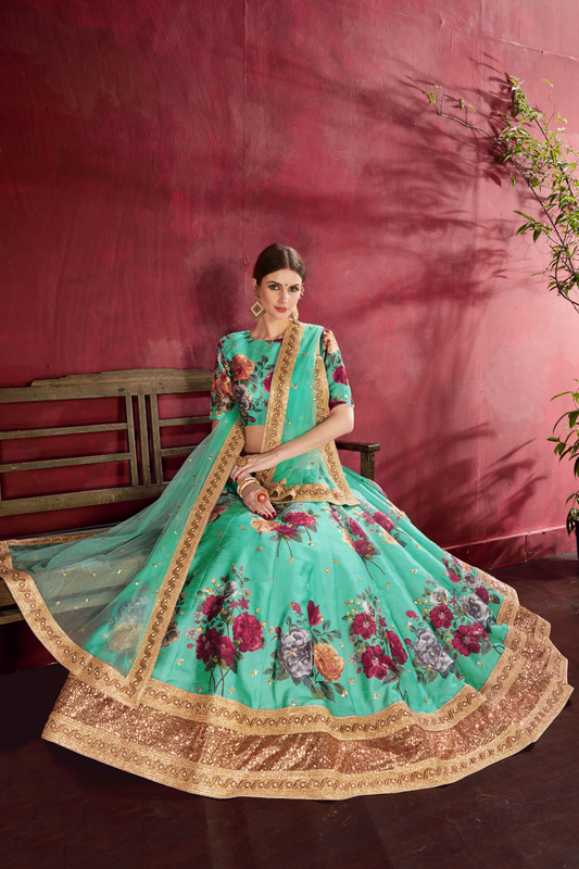 Printed Designer Lehenga with Zari, Dori & Sequins Embellishments