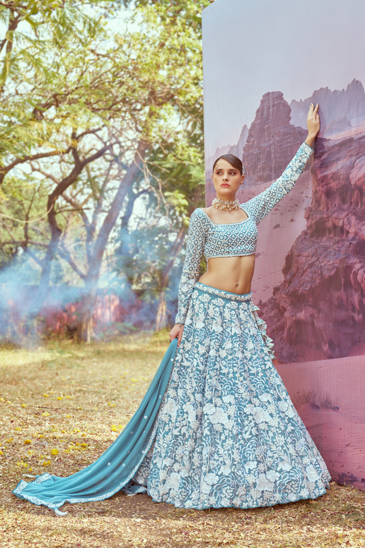 Embroidered Georgette Lehenga Set with Delicate Bead Work