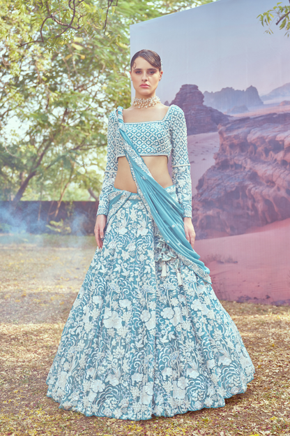Embroidered Georgette Lehenga Set with Delicate Bead Work