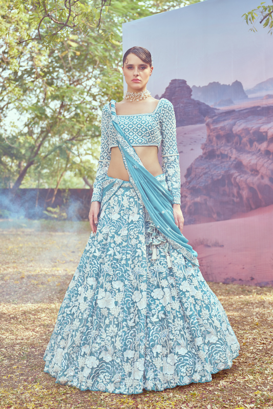 Embroidered Georgette Lehenga Set with Delicate Bead Work