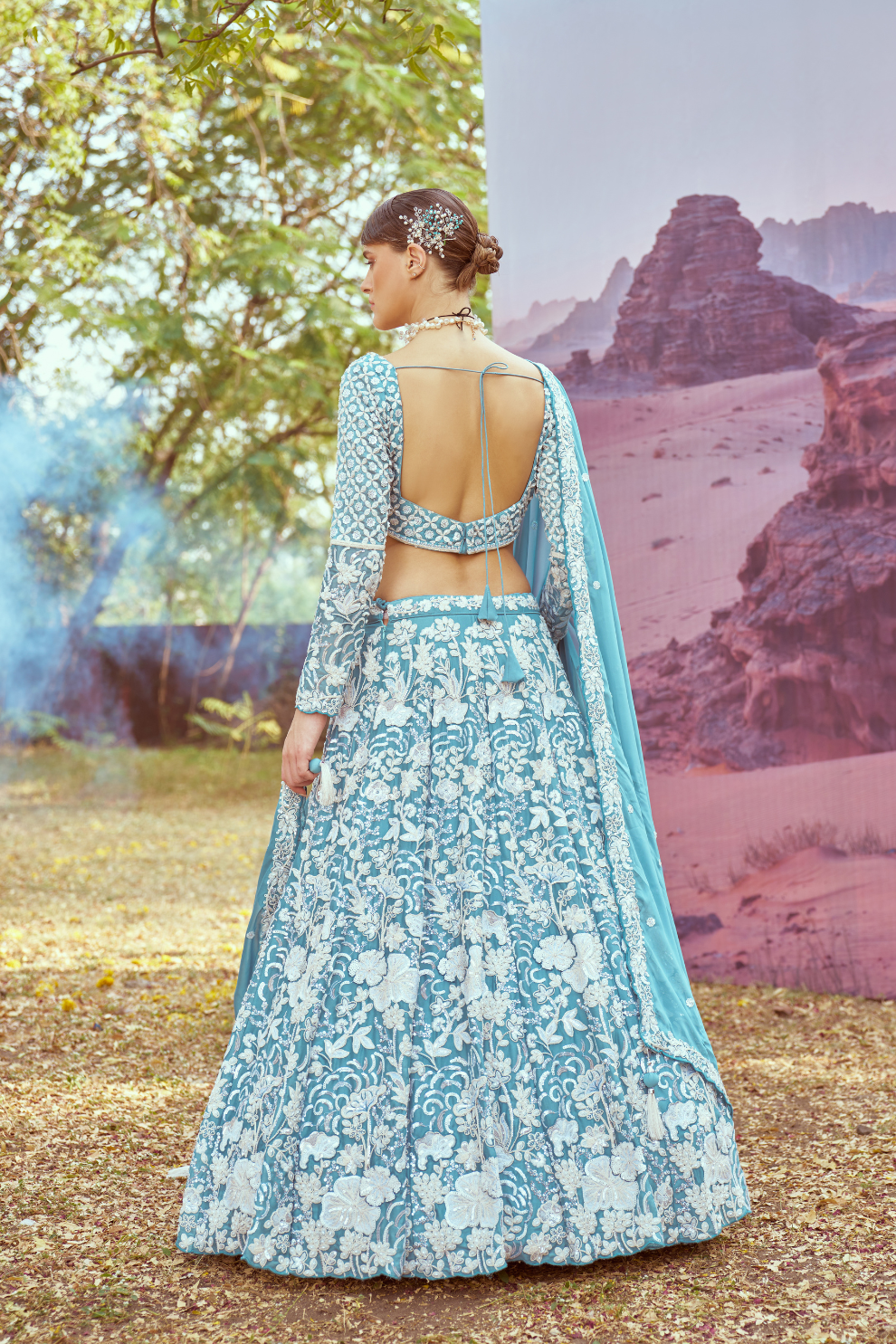 Embroidered Georgette Lehenga Set with Delicate Bead Work