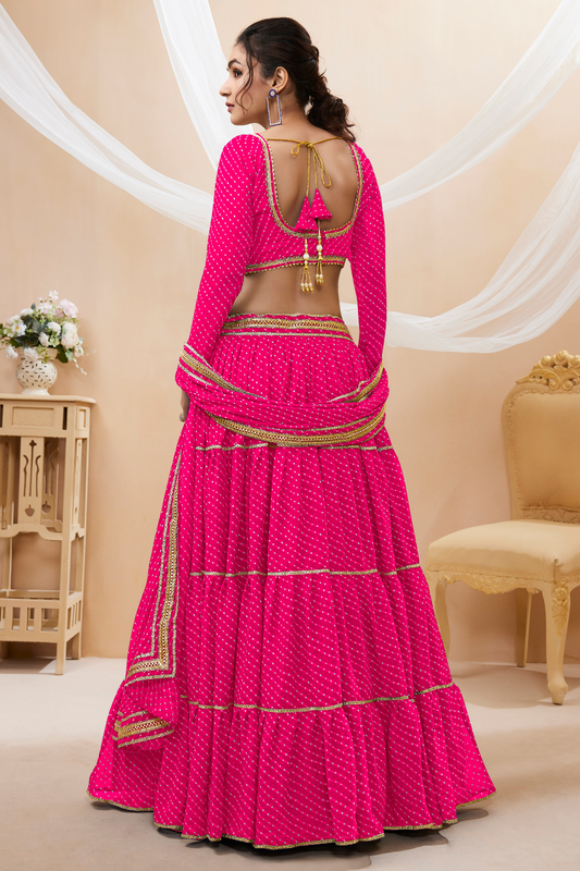 Ethnic Georgette Lehenga Featuring Leheriya Print & Lace Detailing