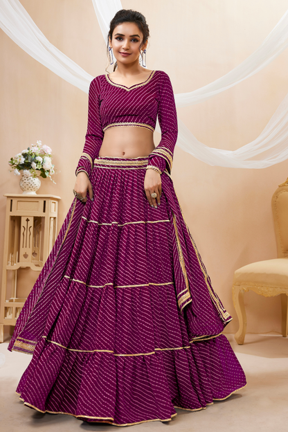 Ethnic Georgette Lehenga Featuring Leheriya Print & Lace Detailing