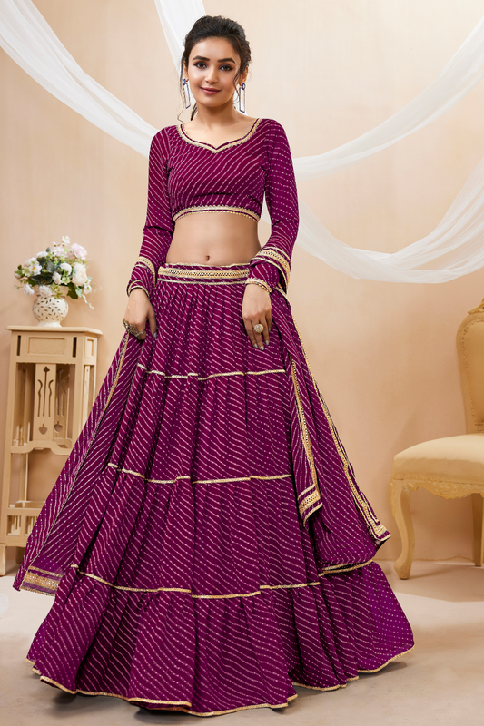 Ethnic Georgette Lehenga Featuring Leheriya Print & Lace Detailing