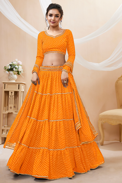 Ethnic Georgette Lehenga Featuring Leheriya Print & Lace Detailing