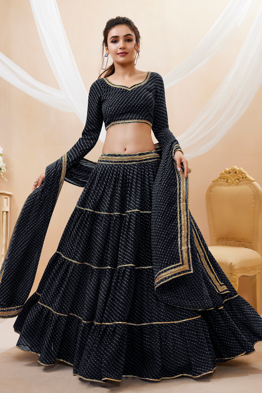 Ethnic Georgette Lehenga Featuring Leheriya Print & Lace Detailing
