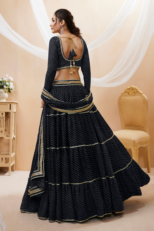 Ethnic Georgette Lehenga Featuring Leheriya Print & Lace Detailing