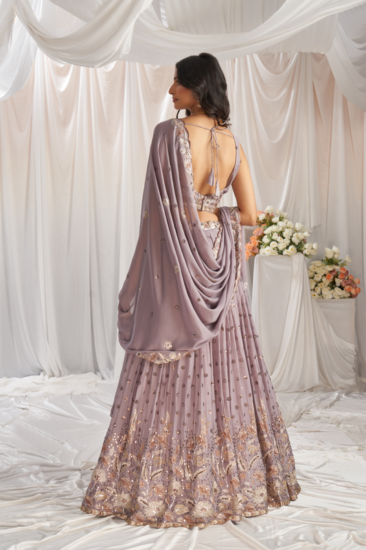 Georgette Sequin Embroidered Semi-Stitched Lehenga Choli & Dupatta