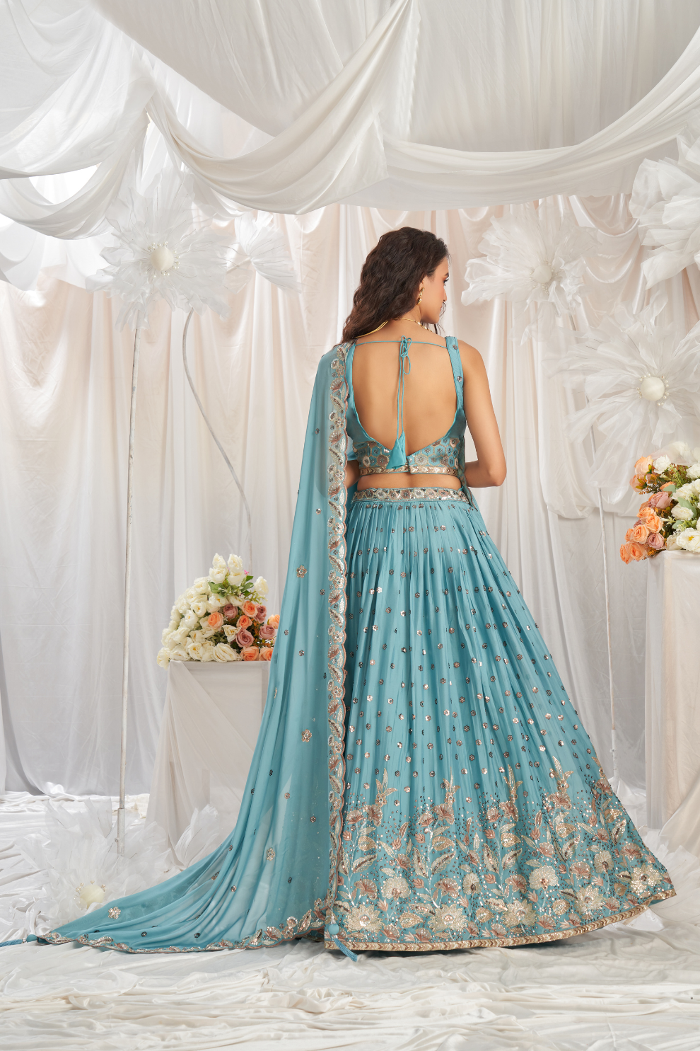 Georgette Sequin Embroidered Semi-Stitched Lehenga Choli & Dupatta