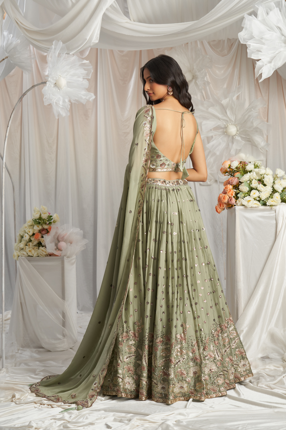 Georgette Sequin Embroidered Semi-Stitched Lehenga Choli & Dupatta