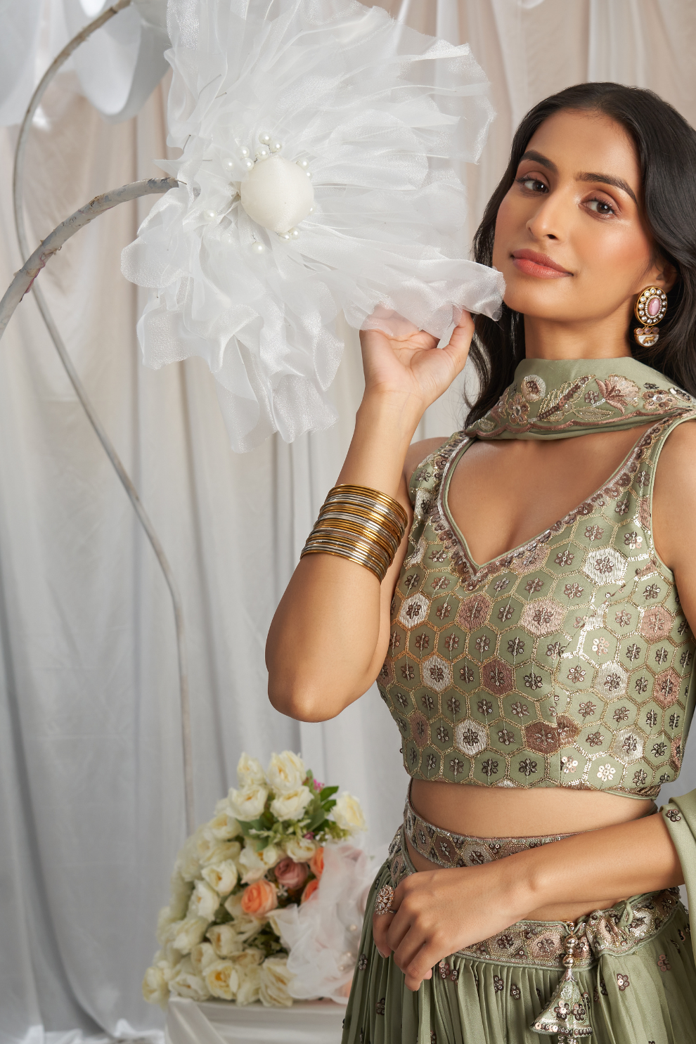 Georgette Sequin Embroidered Semi-Stitched Lehenga Choli & Dupatta