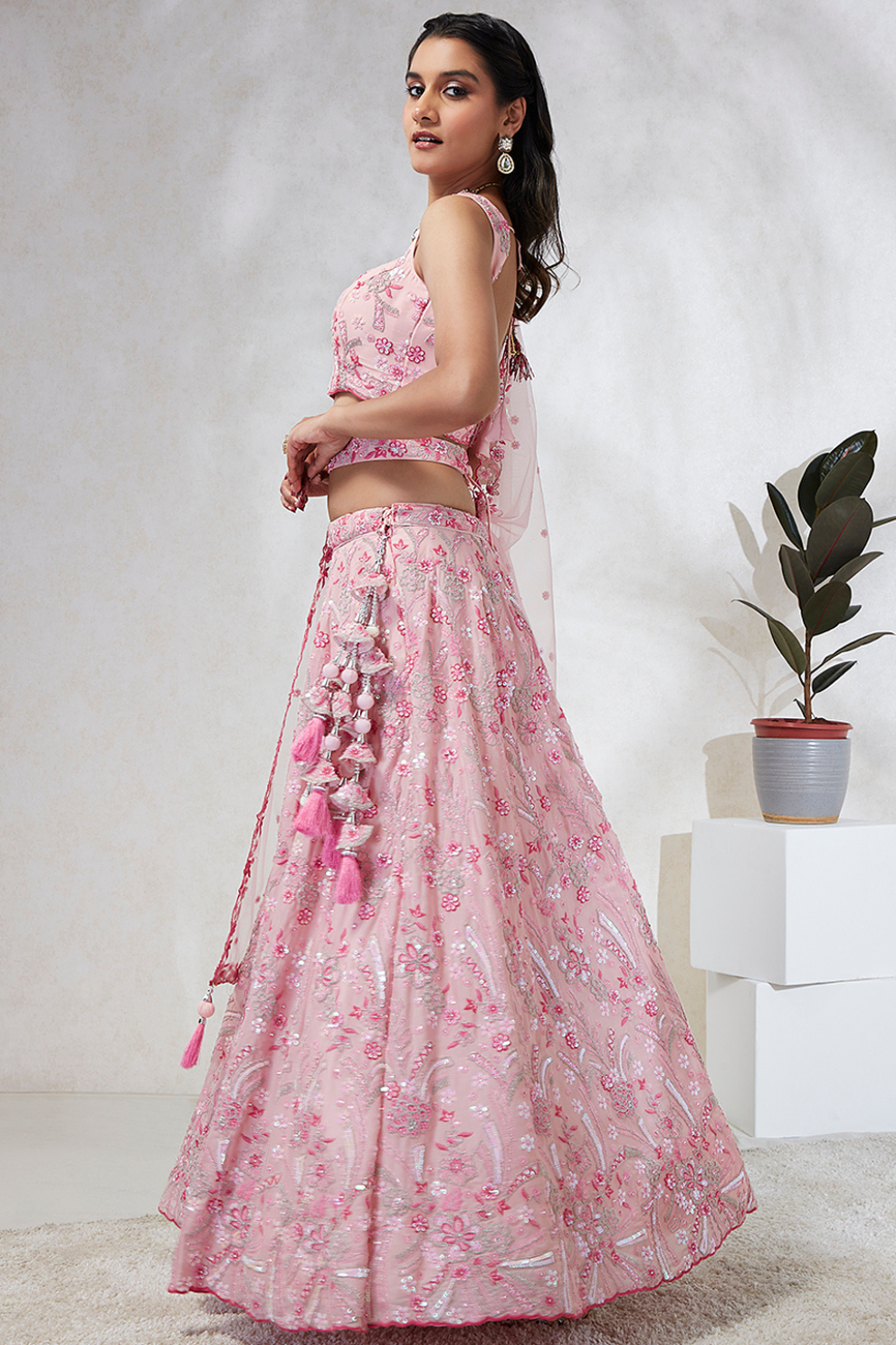Georgette Sequins And Thread Embroidery Lehenga Choli Dupatta