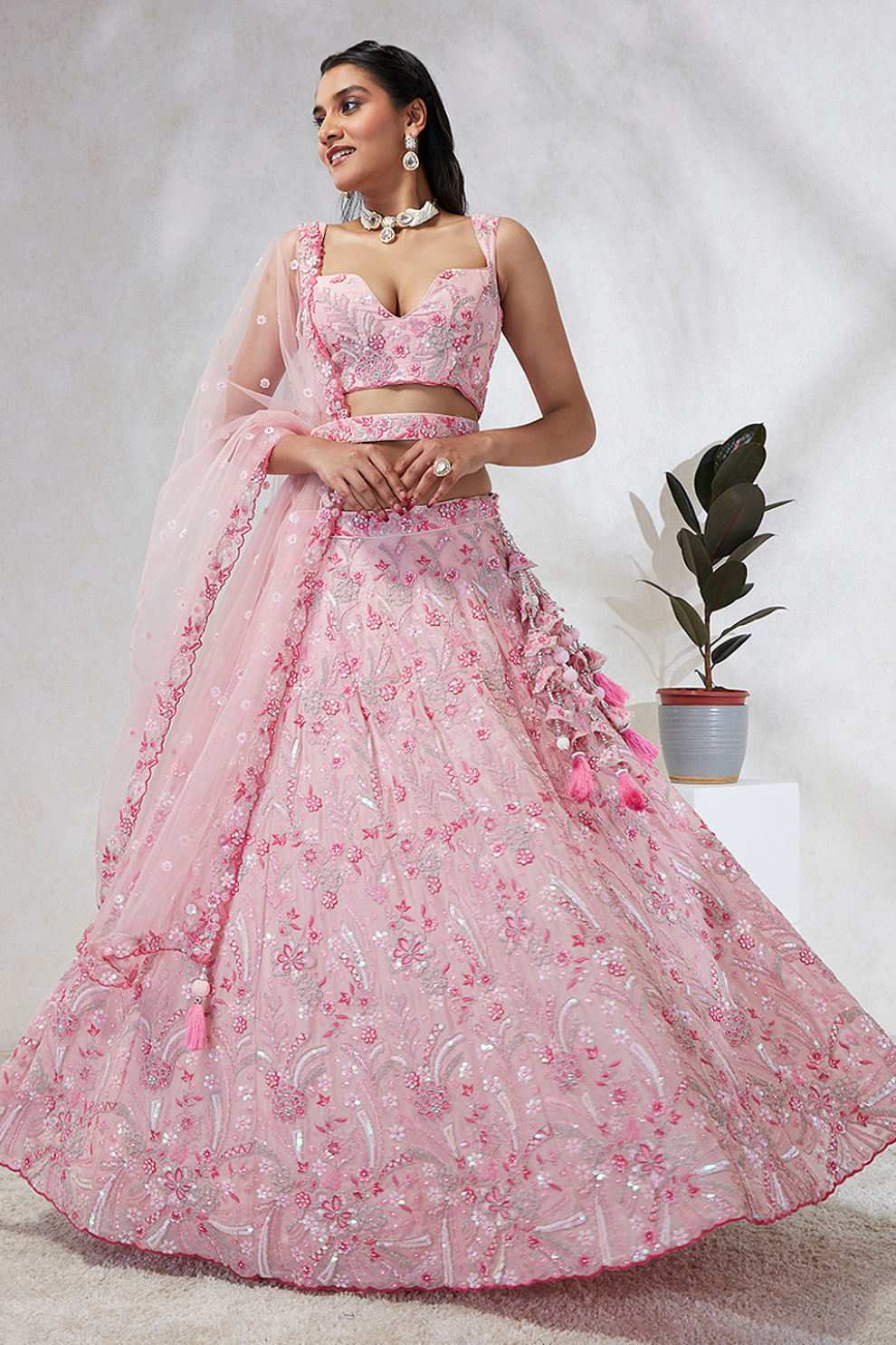 Georgette Sequins And Thread Embroidery Lehenga Choli Dupatta
