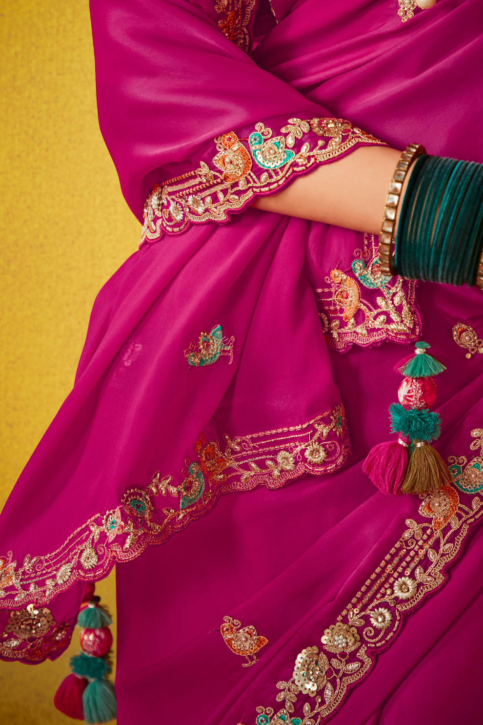 Tissue Silk Embroidered Saree with Sequins and Beads Work